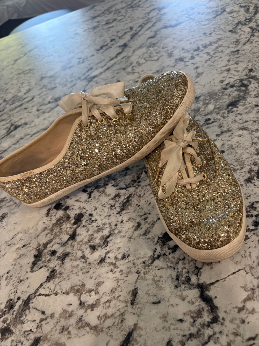 Women's Gold Glitter Low-Top Lace-Up Sneakers